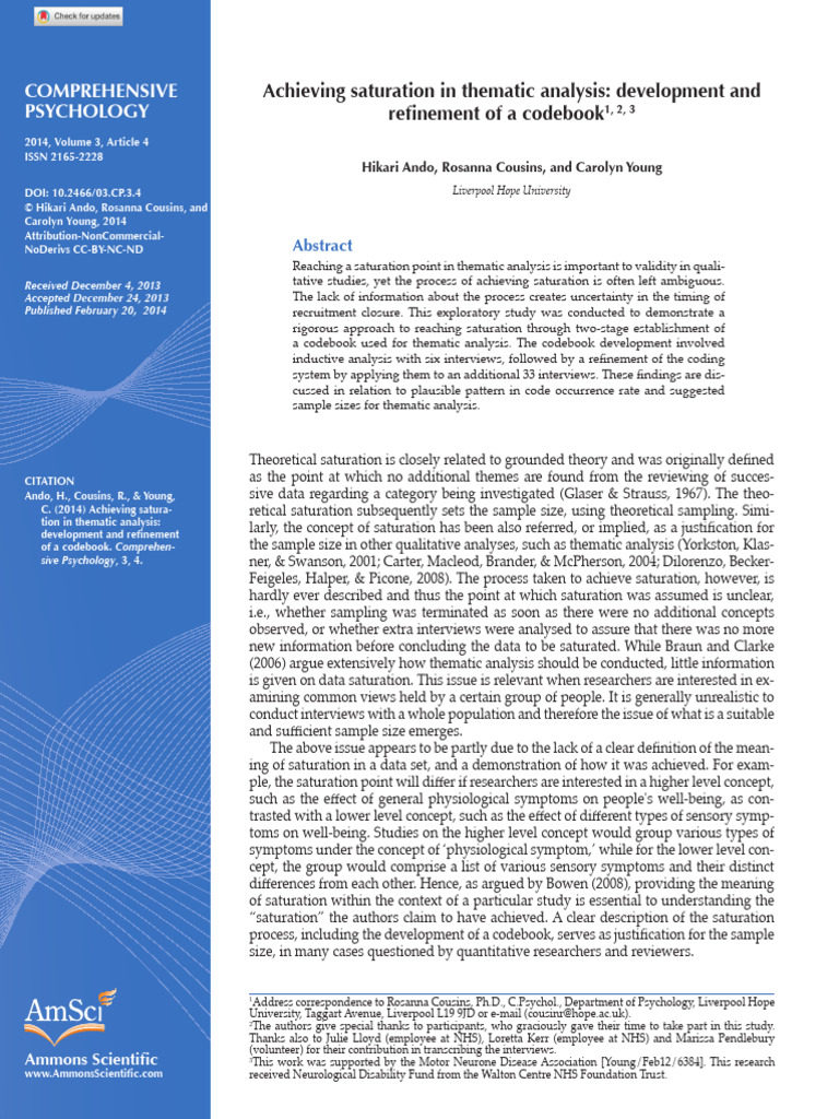 Ando Et Al 2014 - Thematic Analysis Codebook | PDF | Multiple Sclerosis ...