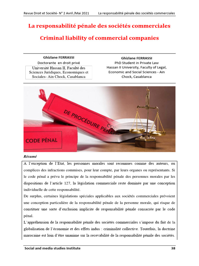 Responsabilité pénale des sociétés commerciales | PDF | Loi criminelle ...