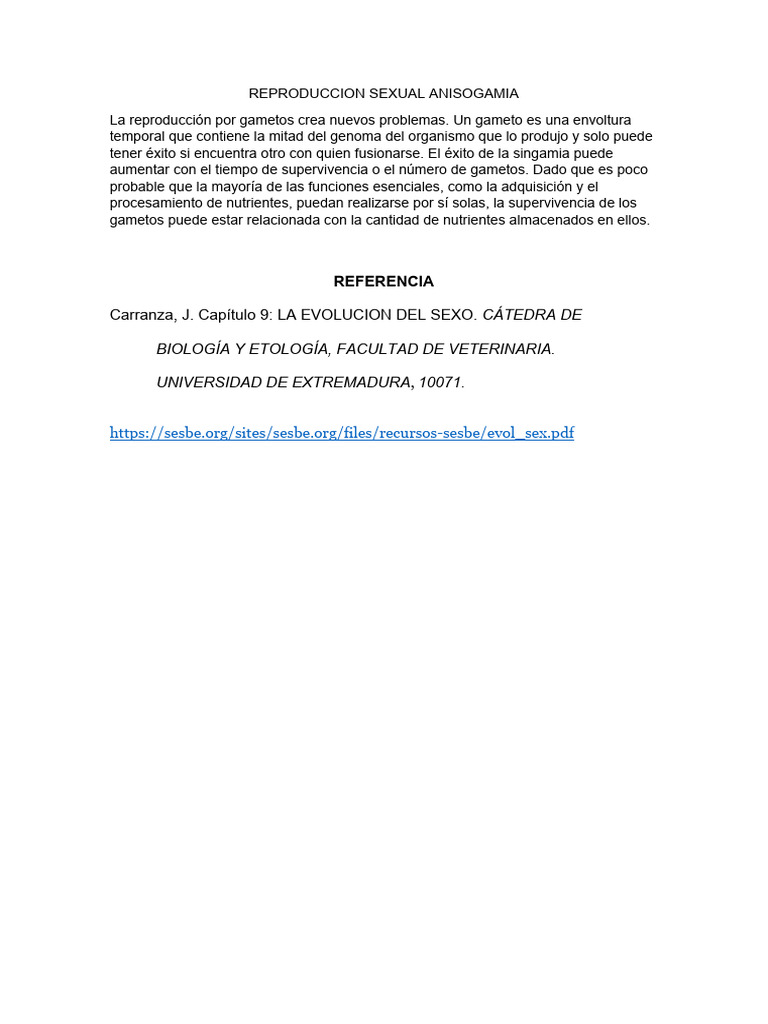 Reproducción Sexual Anisogamia | PDF | Tecnología