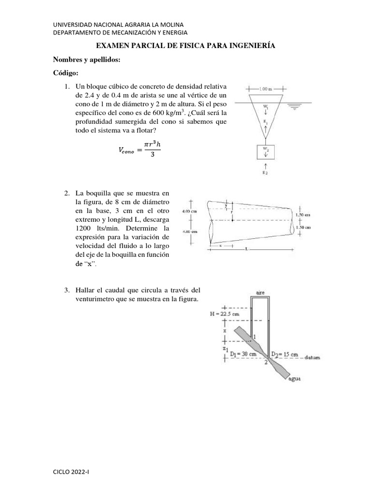 Examen Parcial de Fisica para Ingeniería 2022-I | PDF