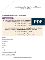 Equations Du Premier Degre Et Problemes Cours en 3eme.
