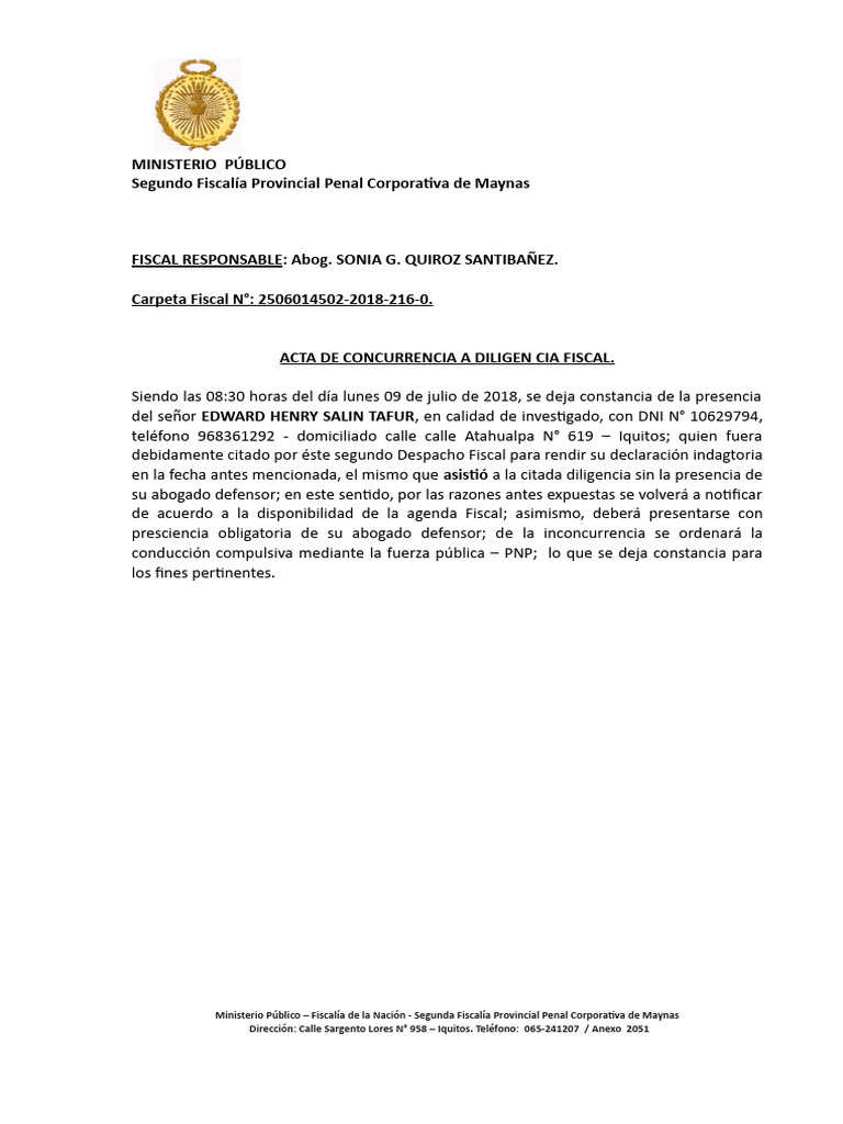 Acta de concurrencia sin abogado caso 102 2015 pdf fiscal ley