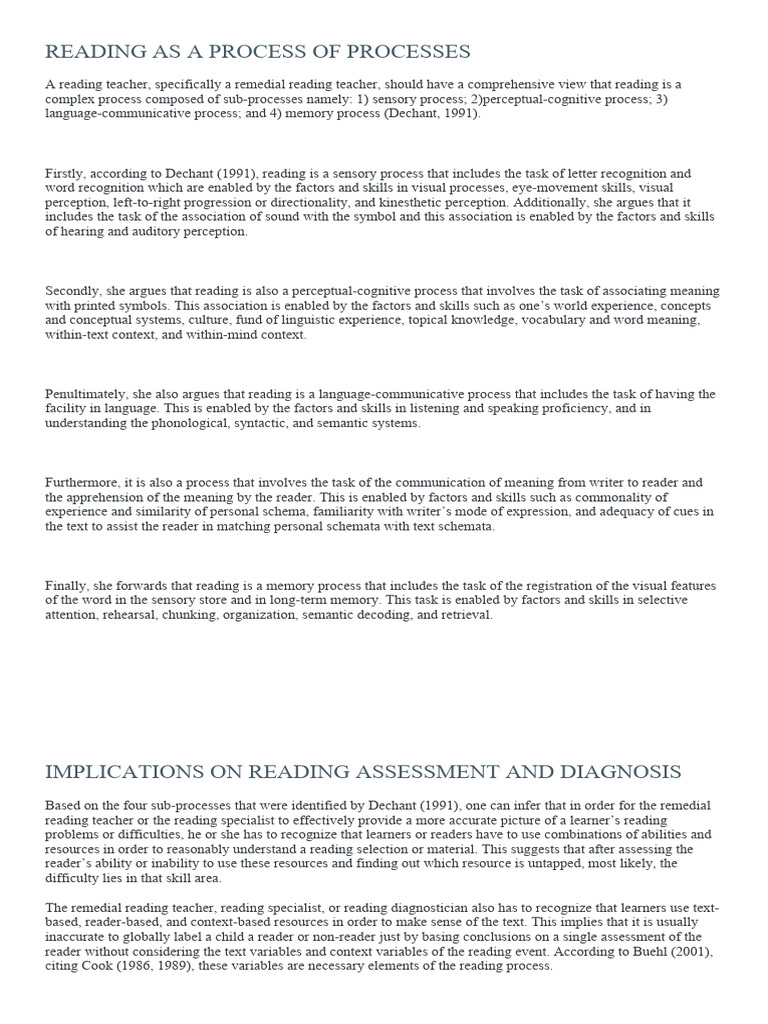 READING AS A PROCESS OF PROCESSES | PDF | Perception | Memory