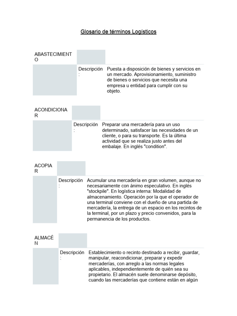 Glosario de Términos Logísticos | PDF | Logística | Asistente personal ...
