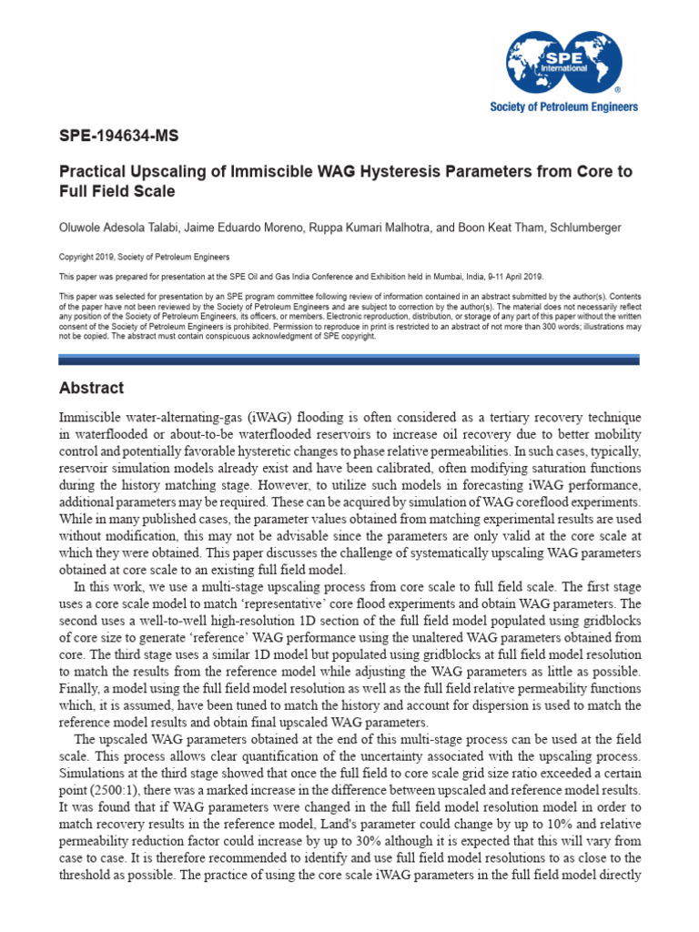SPE194634MS - Practical Upscaling of Immiscible WAG Hysteresis ...