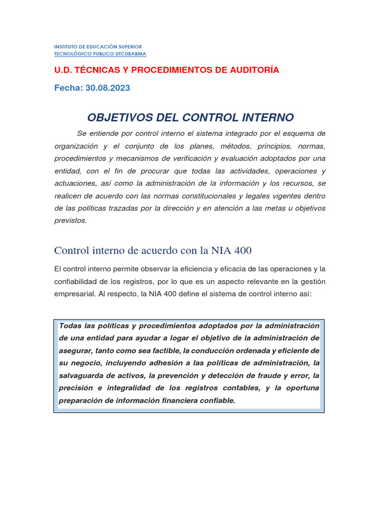 Objetivos del Control Interno Contable | PDF | Contabilidad | Estado ...