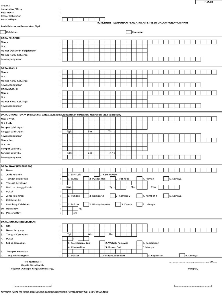 Form F2.01 Kelahiran Kematian | PDF