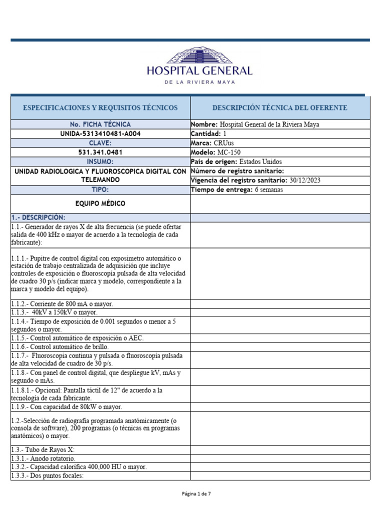 Ficha Técnica Rayos X | PDF | Rayo X | Imagen