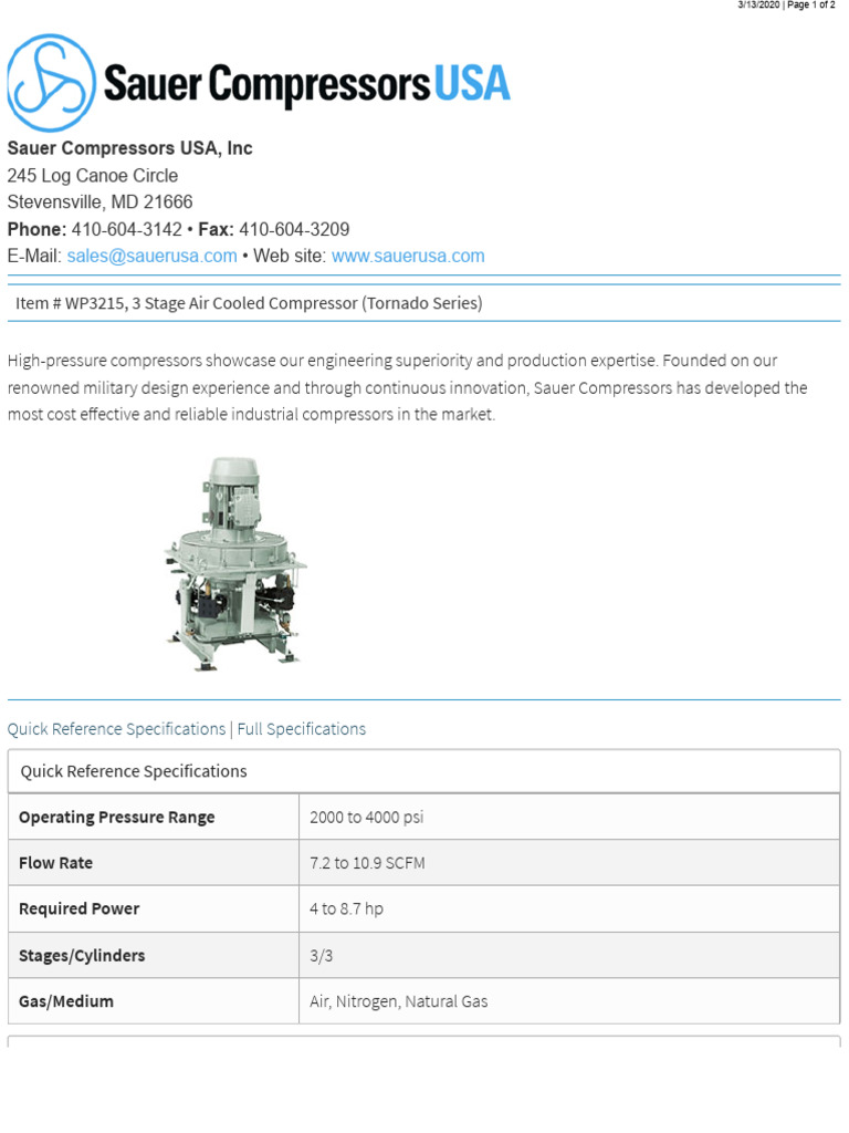 WP3215 Tornado Compressor Specs | PDF