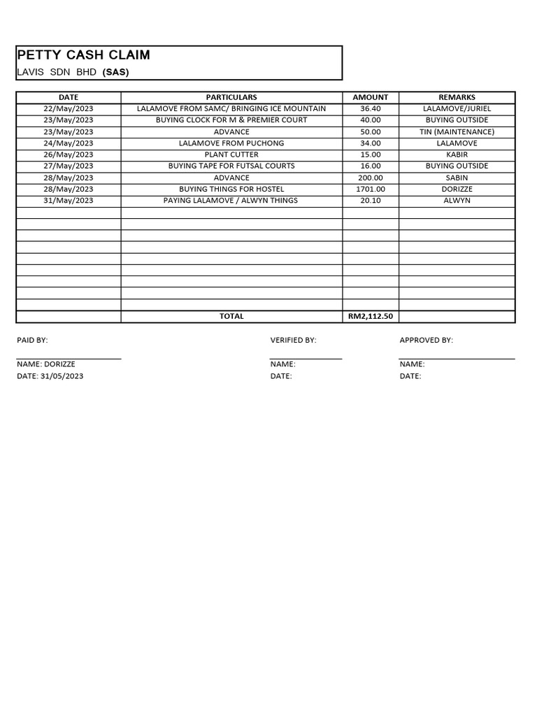 Claim Petty Cash | PDF