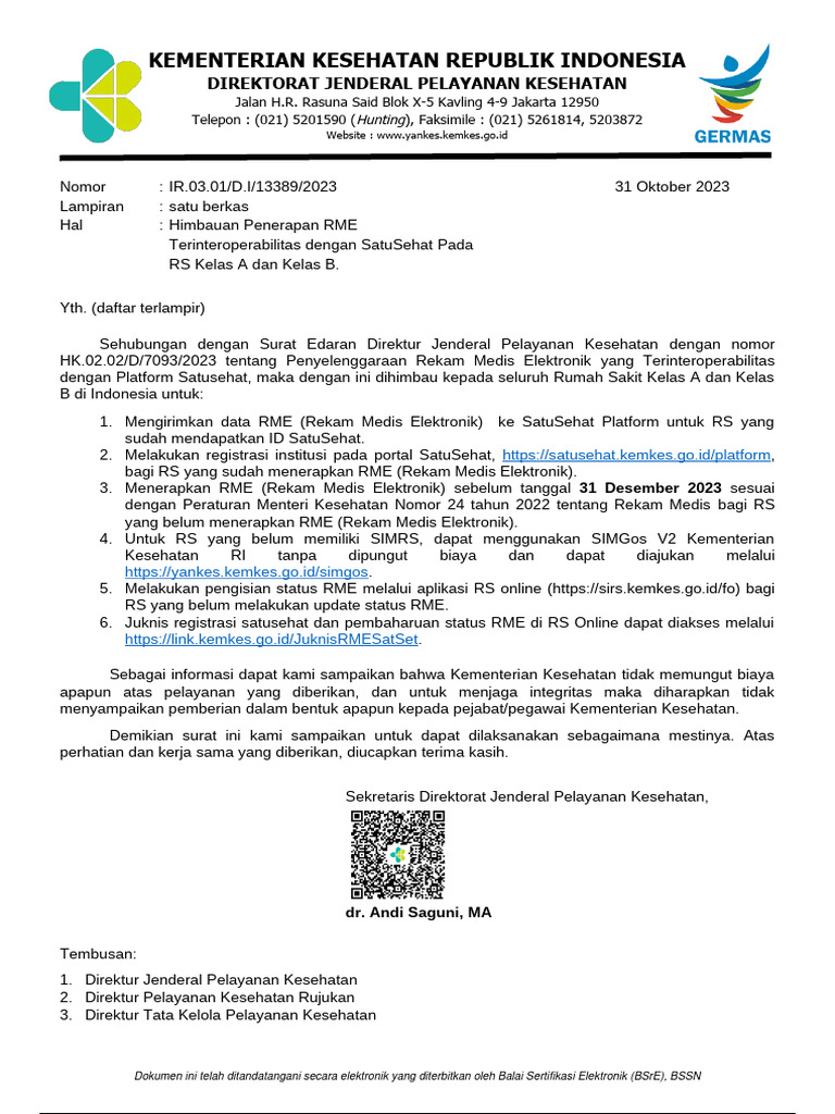 Himbauan Penerapan RME di RS Kelas A/B | PDF | Kesehatan Holistik