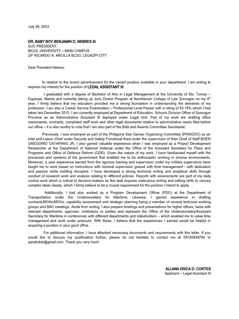 Legal Assistant III PDF Business