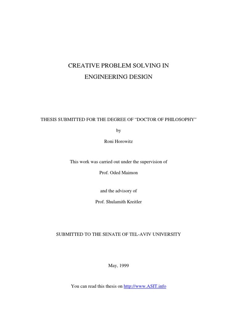 Creative Problem Solving in Engineering Design, Thesis by Roni Horowitz ...