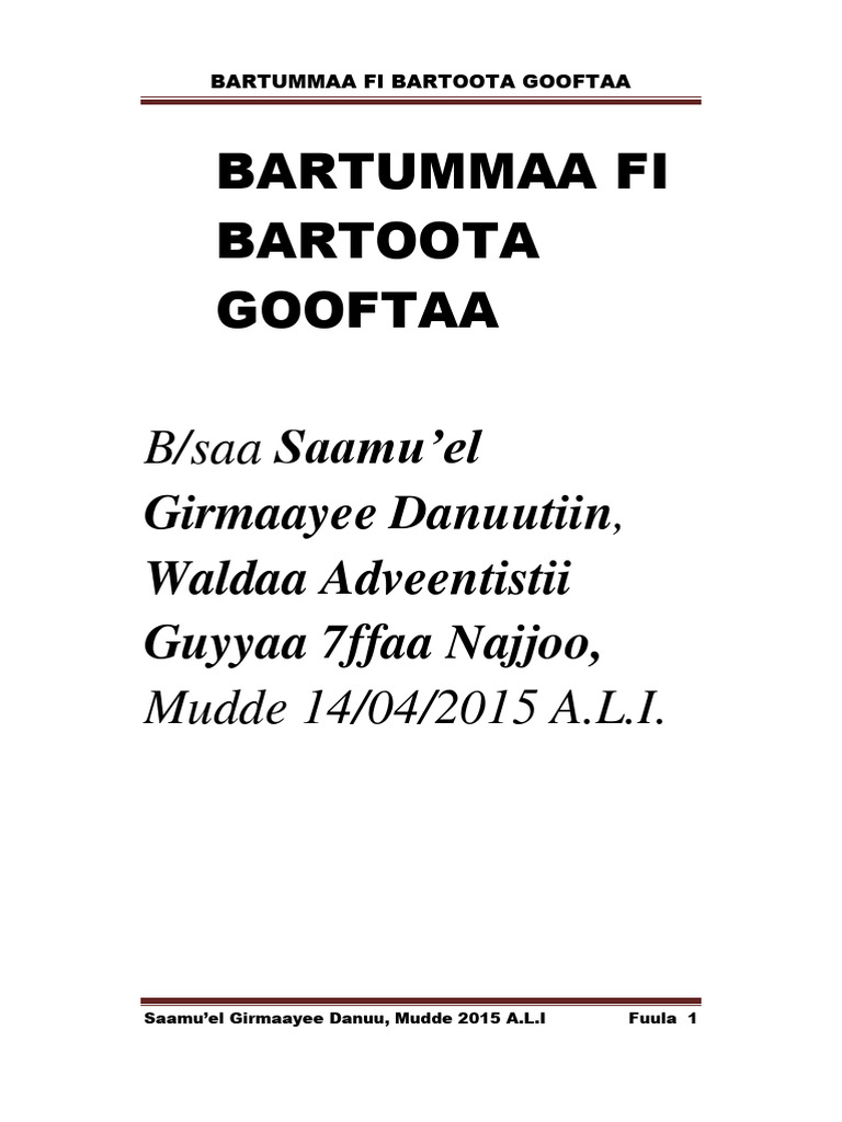 Bartummaa Fi Bartoota Gooftaa | PDF