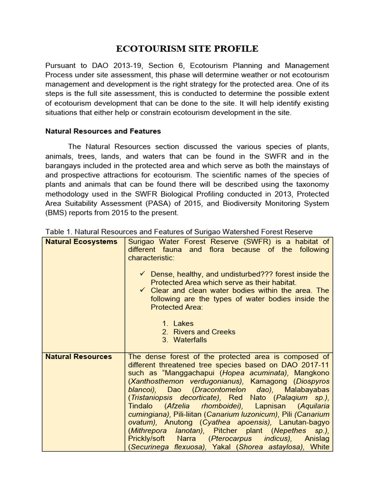 Surigao Watershed Ecotourism Profile | PDF | Protected Area | Hiking