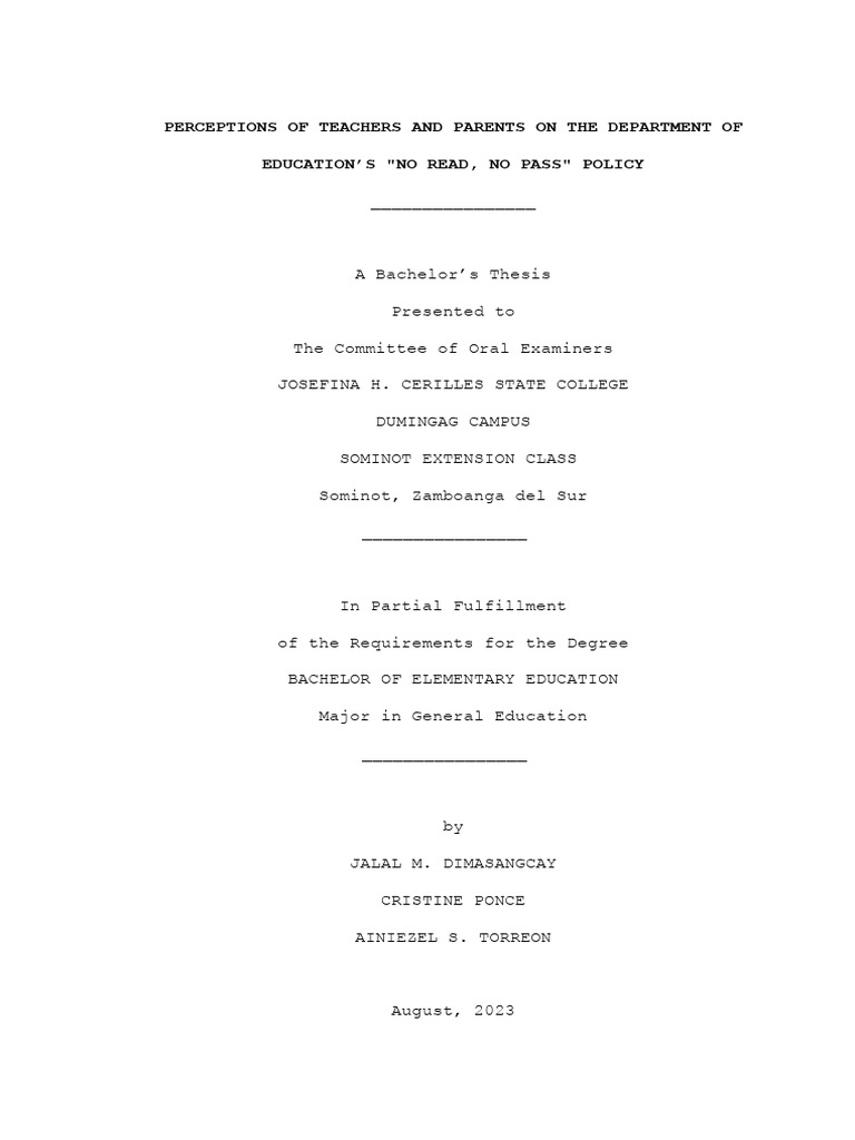 Teacher and Parent Views on No Read, No Pass | PDF | Reading ...
