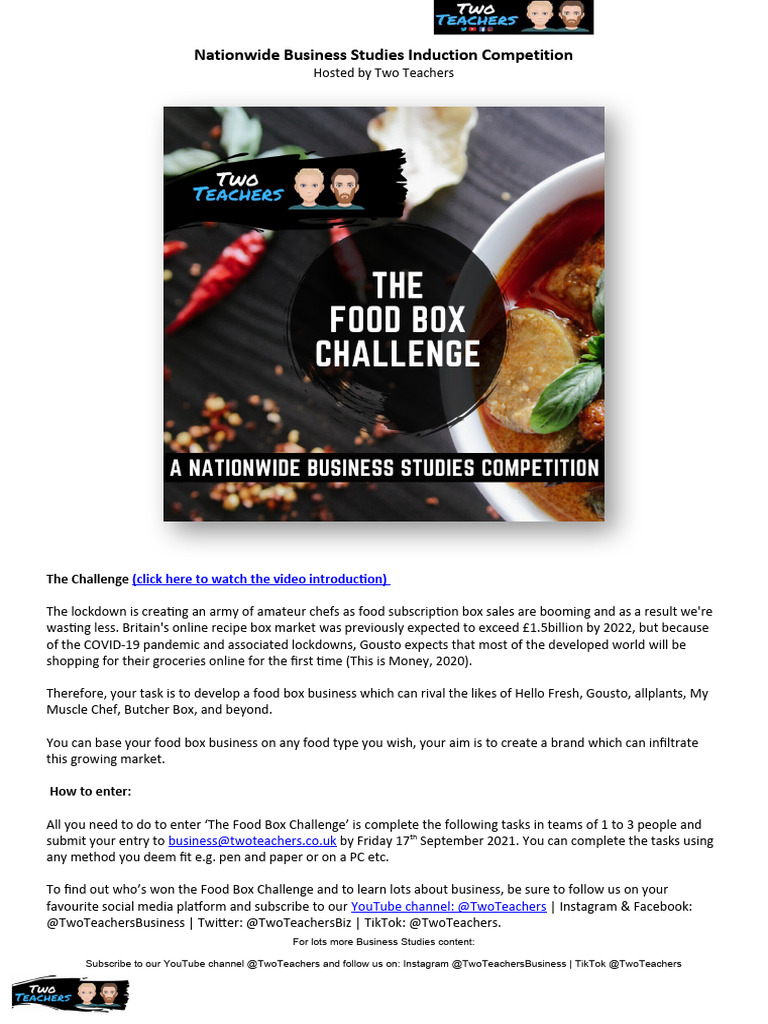 The Food Box Challenge Worksheet PDF You Tube Mass Media