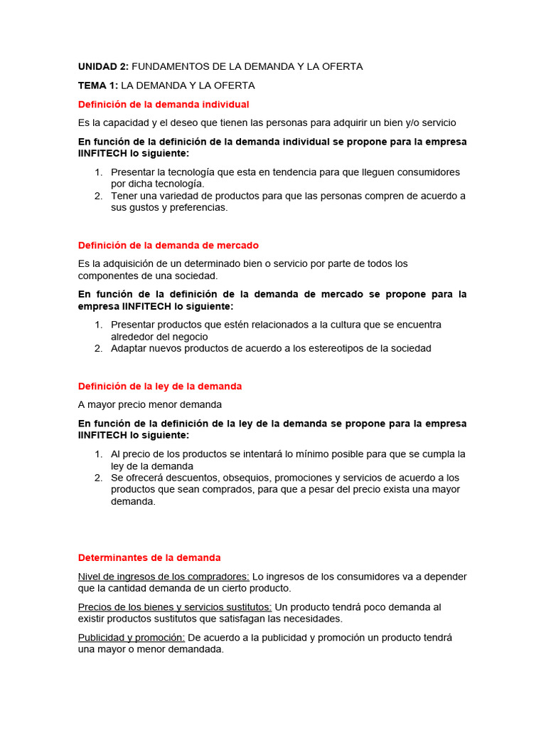 Fundamentos de Demanda y Oferta en IINFITECH | PDF | Elasticidad ...