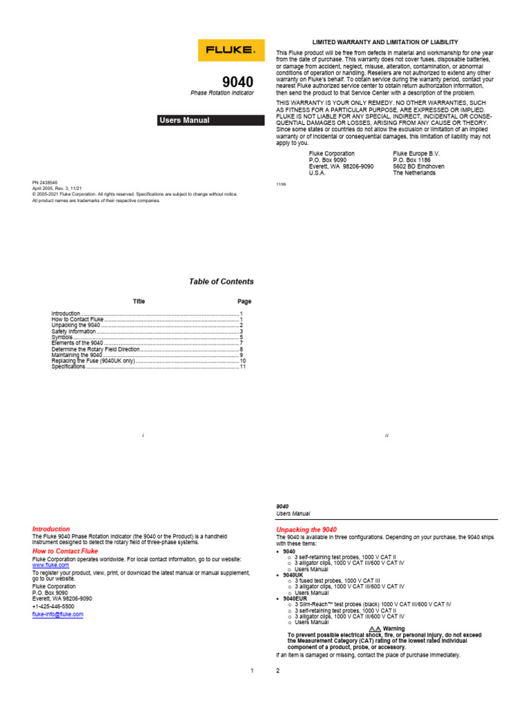 9040 Manual | PDF | Alternating Current | Mains Electricity