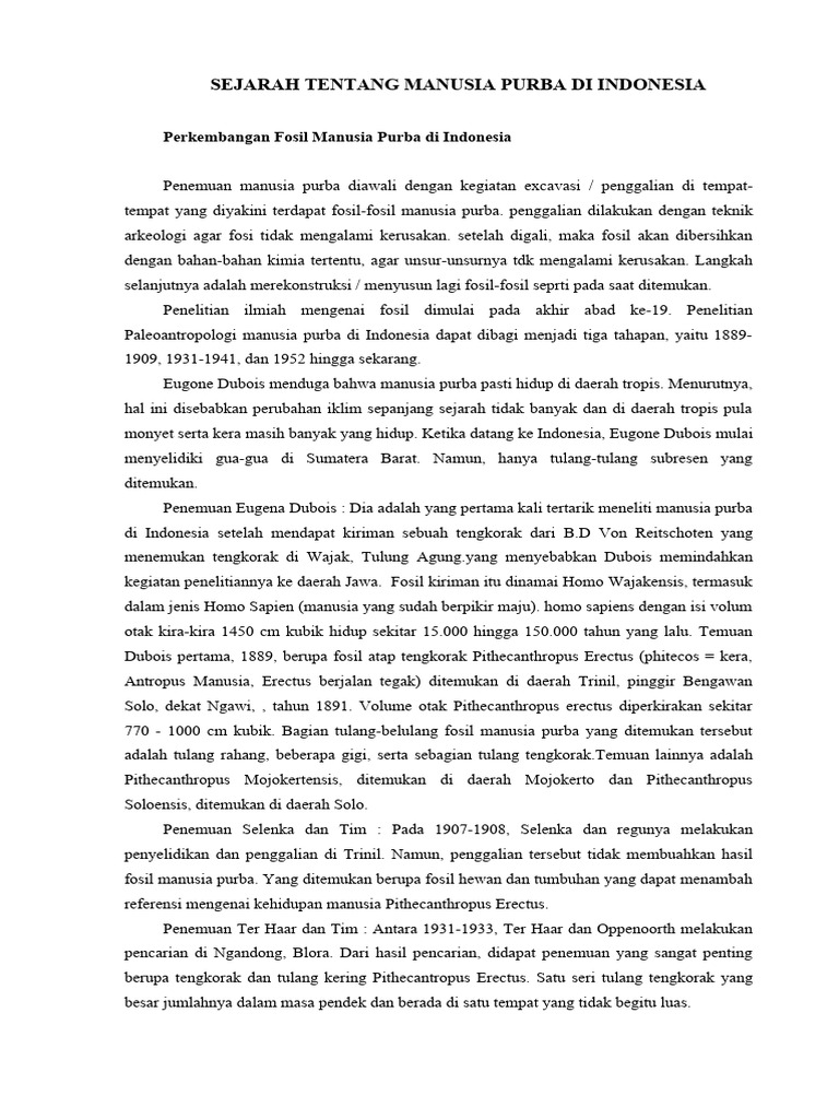 Sejarah Tentang Manusia Purba Di Indonesia | PDF