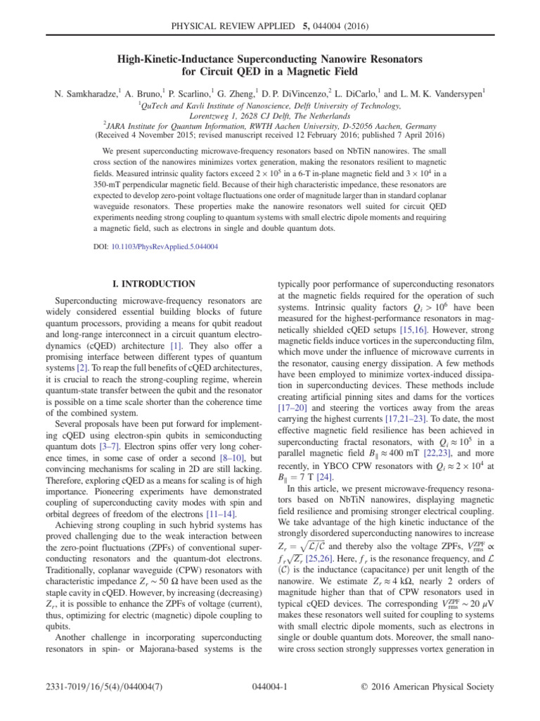Superconducting Nanowire Resonators PDF