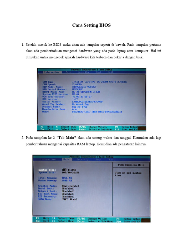 Cara Setting BIOS pada Laptop | PDF