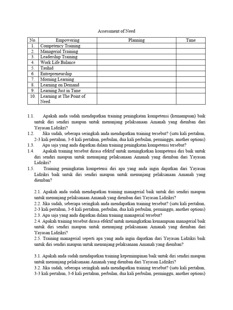 Angket assessment of need pdf