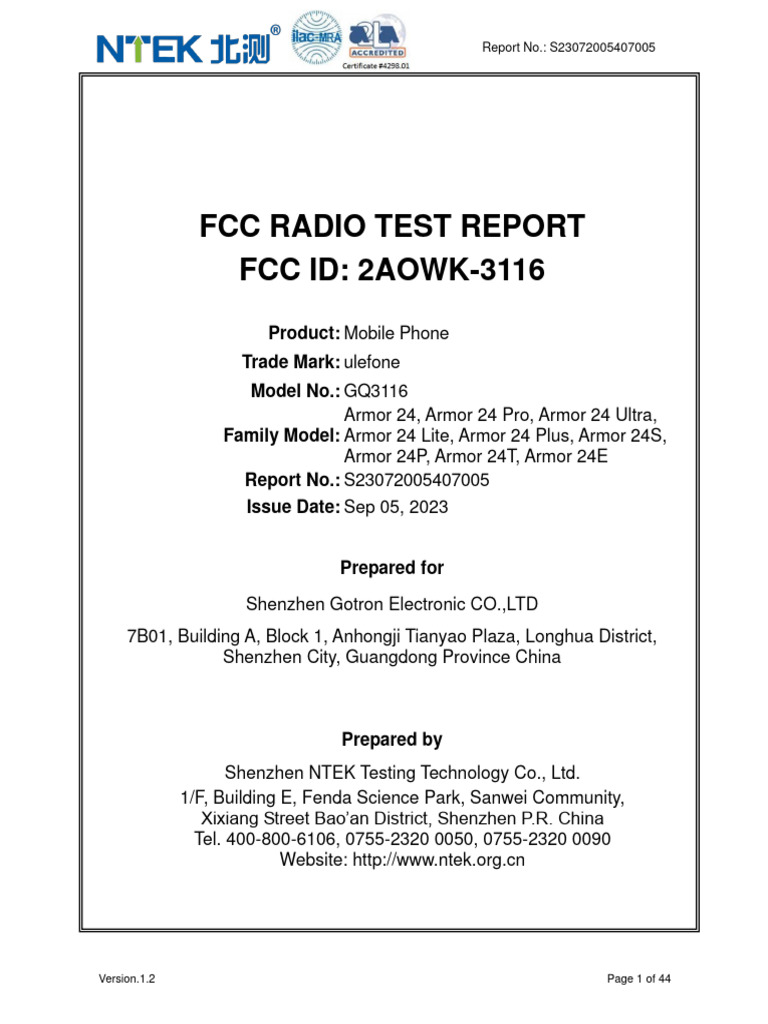 FCC Test Report for Ulefone GQ3116 | PDF | Antenna (Radio) | High Speed ...