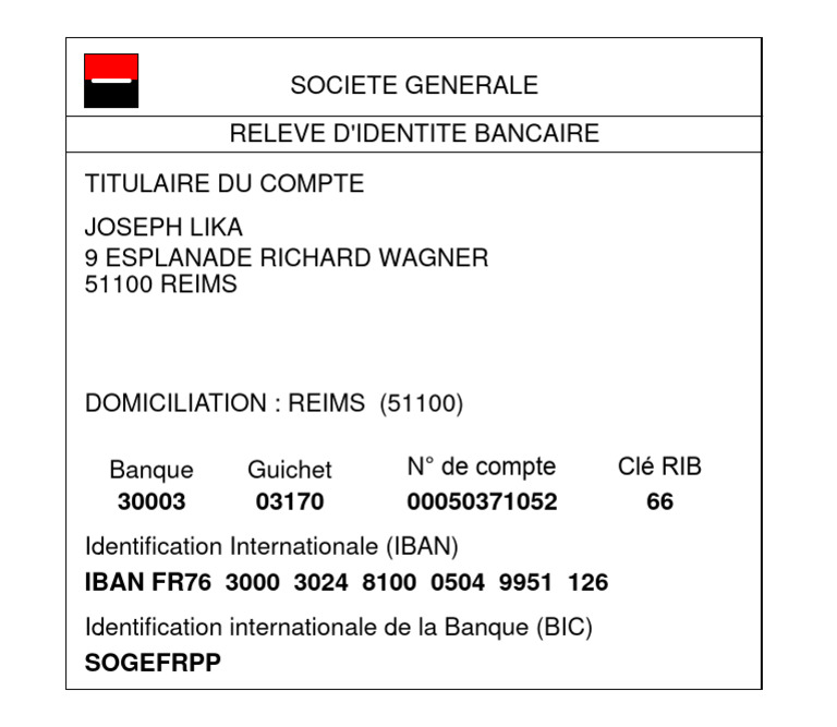 RIB et IBAN Société Générale | PDF | Bancaire | Services financiers