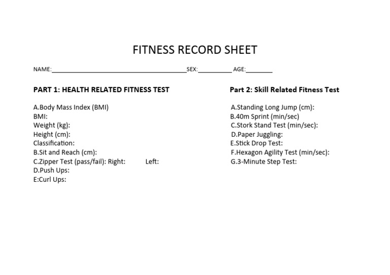 Fitness Record Sheet PDF