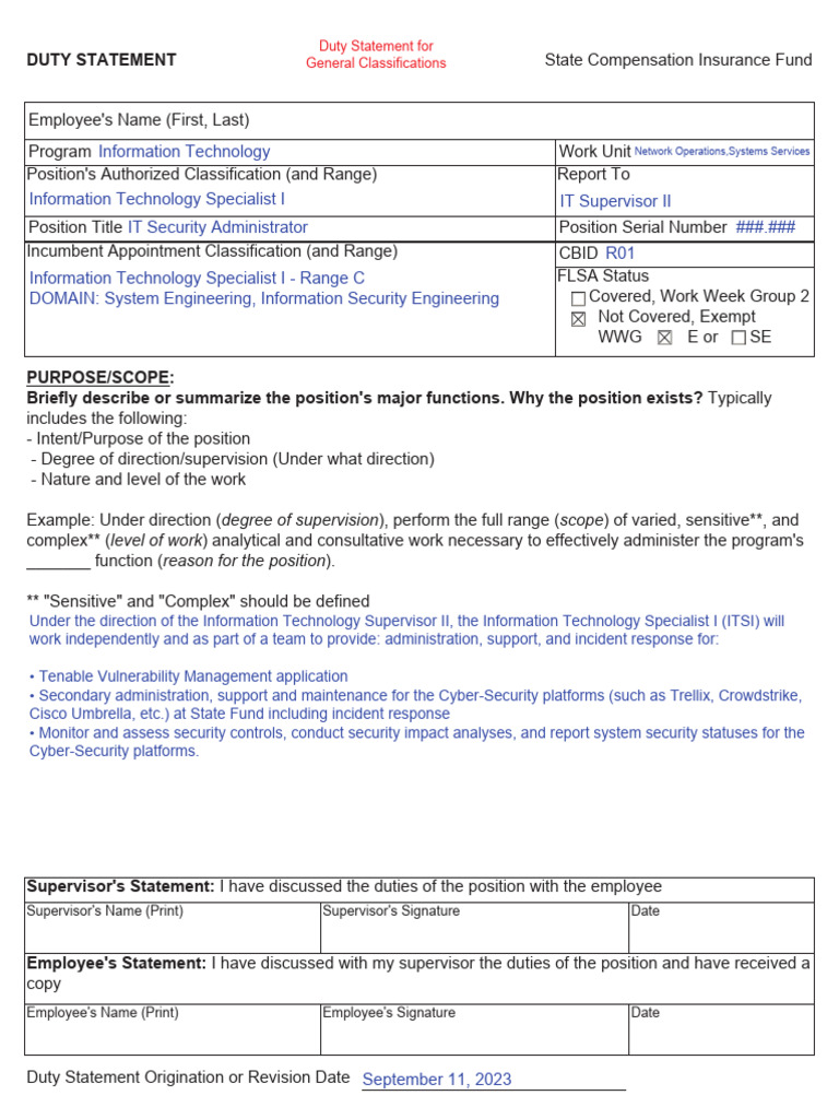 What Is A Duty Statement