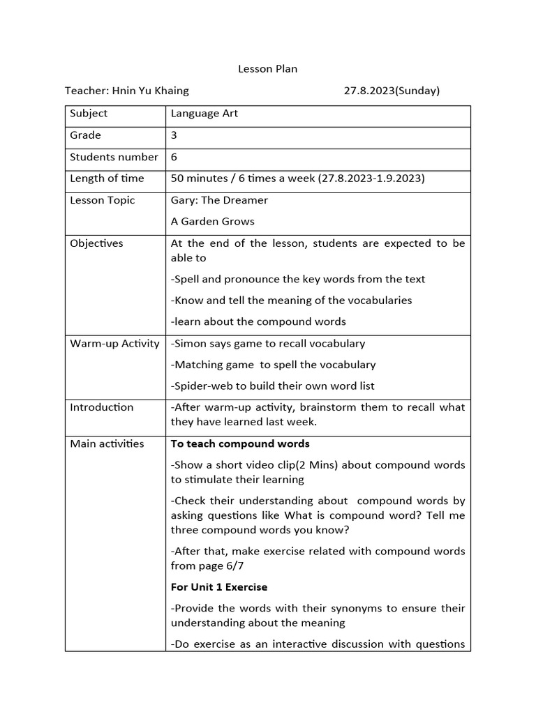 Grade 3 Language Arts Lesson Plan | PDF