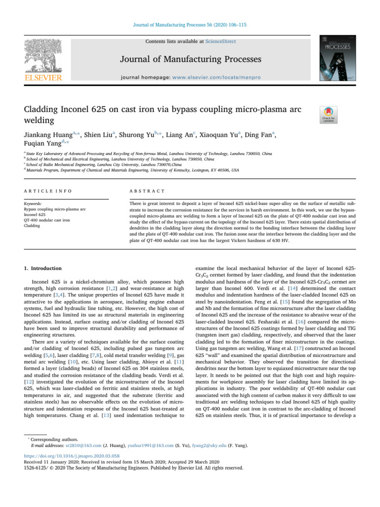 Inconel 625 Cladding on Cast Iron | PDF | Construction | Welding