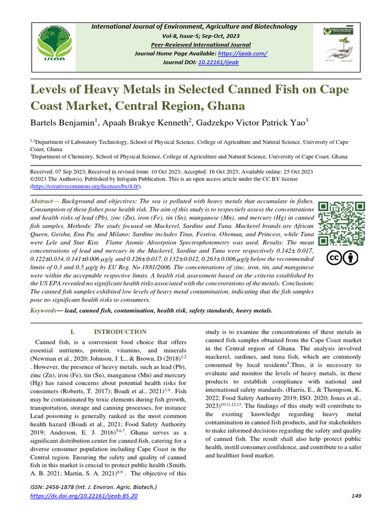 Levels of Heavy Metals in Selected Canned Fish On Cape Coast Market