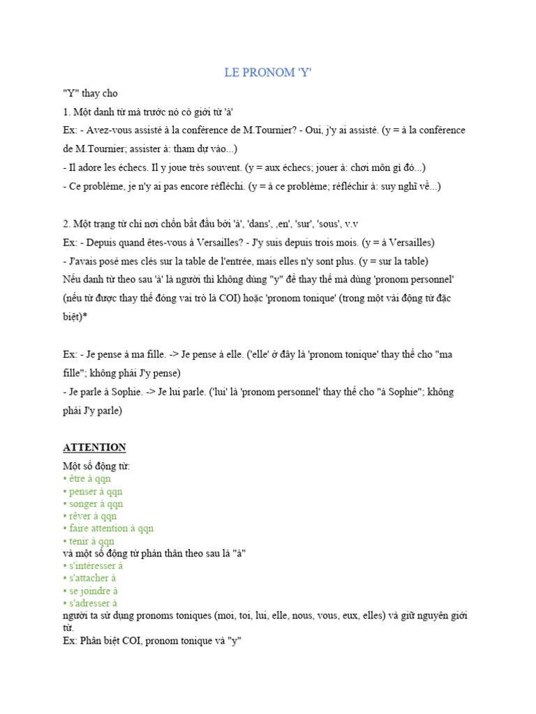 Le Pronom Y Pdf – Cours Sur Les Pronoms Pdf – AJPRQR