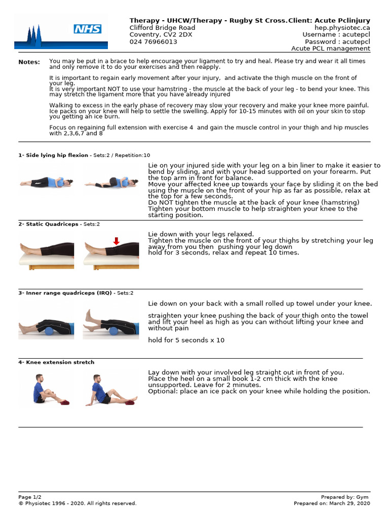 Acute PCL Injury Rehabilitation Guide | PDF | Knee | Foot