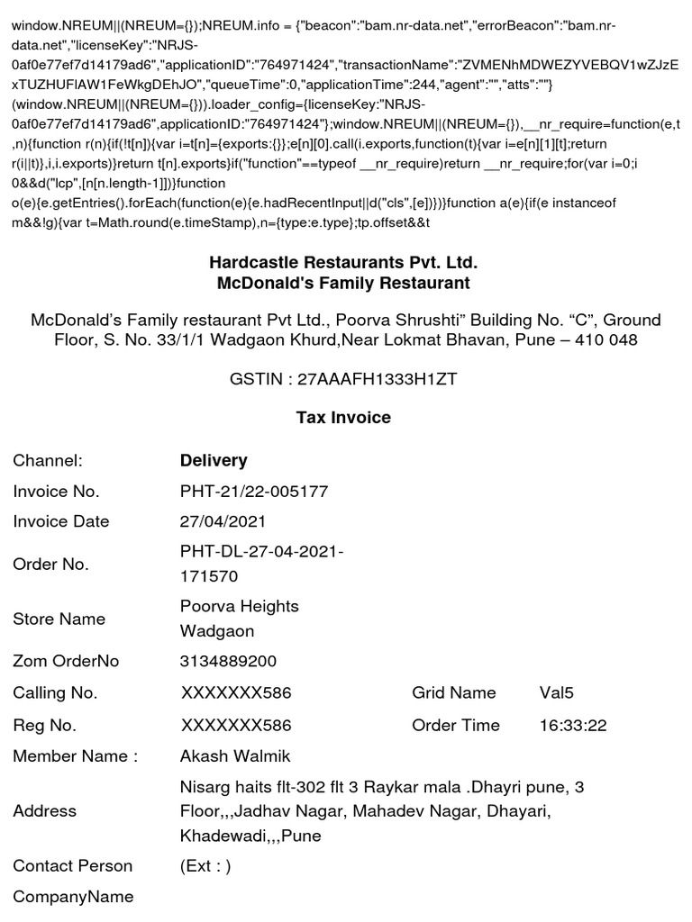 Invoice 20210427165344 | PDF | Bread Dishes | Cooking
