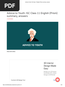 Advice To Youth - ISC Class 11 English (Prism) Summary, Answers