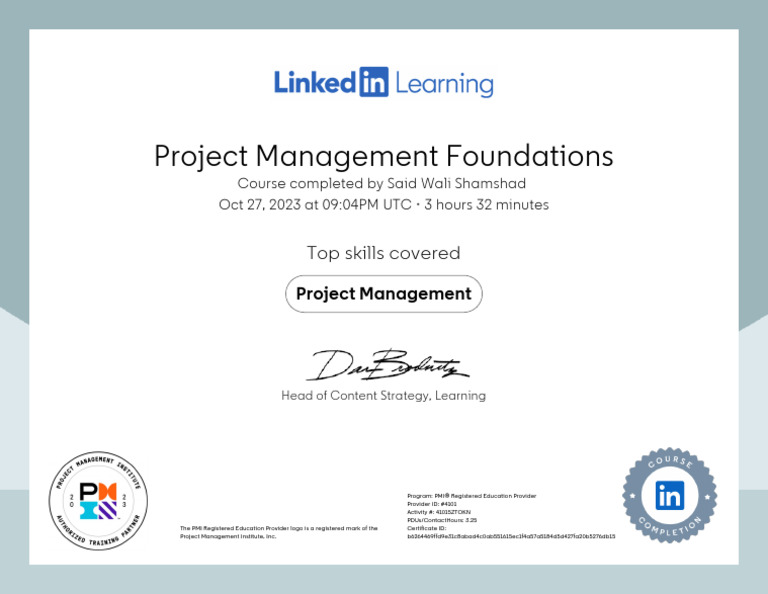 CertificateOfCompletion - Project Management Foundations | PDF