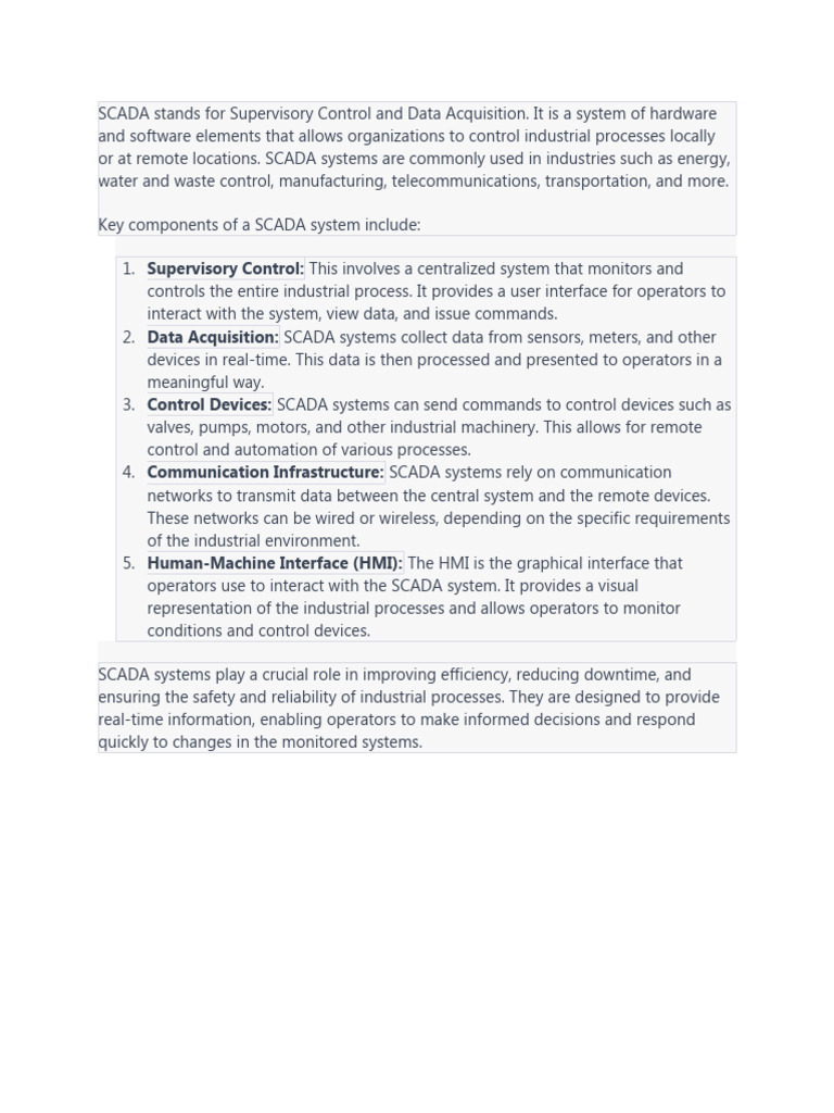 SCADA stands for Supervisory Control and Data Acquisition | PDF