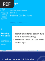 EAP 11 12 UNIT 5 LESSON 1 Different Citation Styles 1