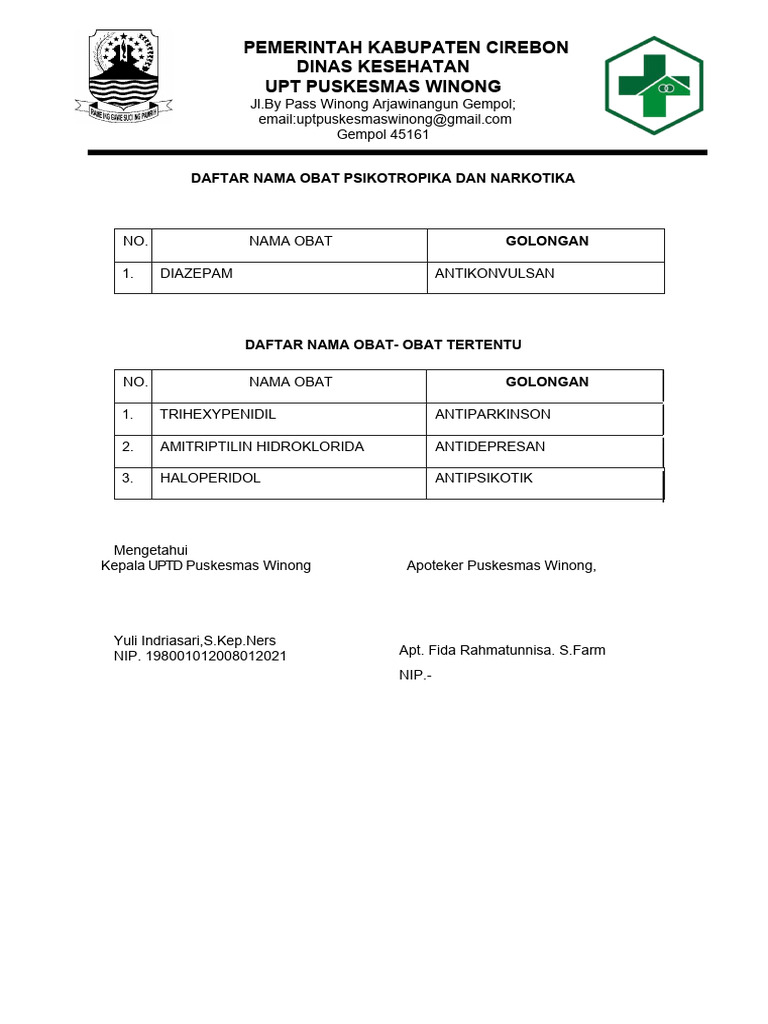 Daftar Obat Golongan Psikotropika Narkotika | PDF