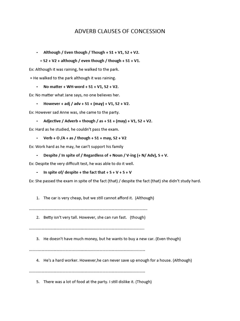 Adverb Clauses of Concession PDF Adverb Linguistic Morphology