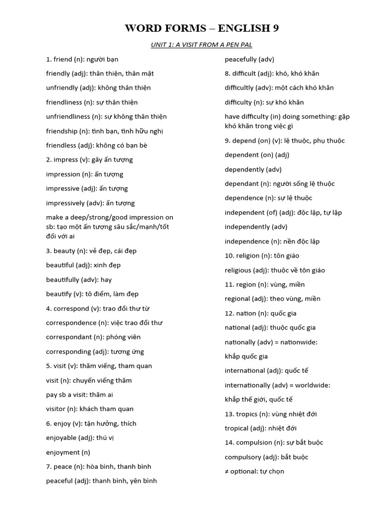 Word forms 9 pdf