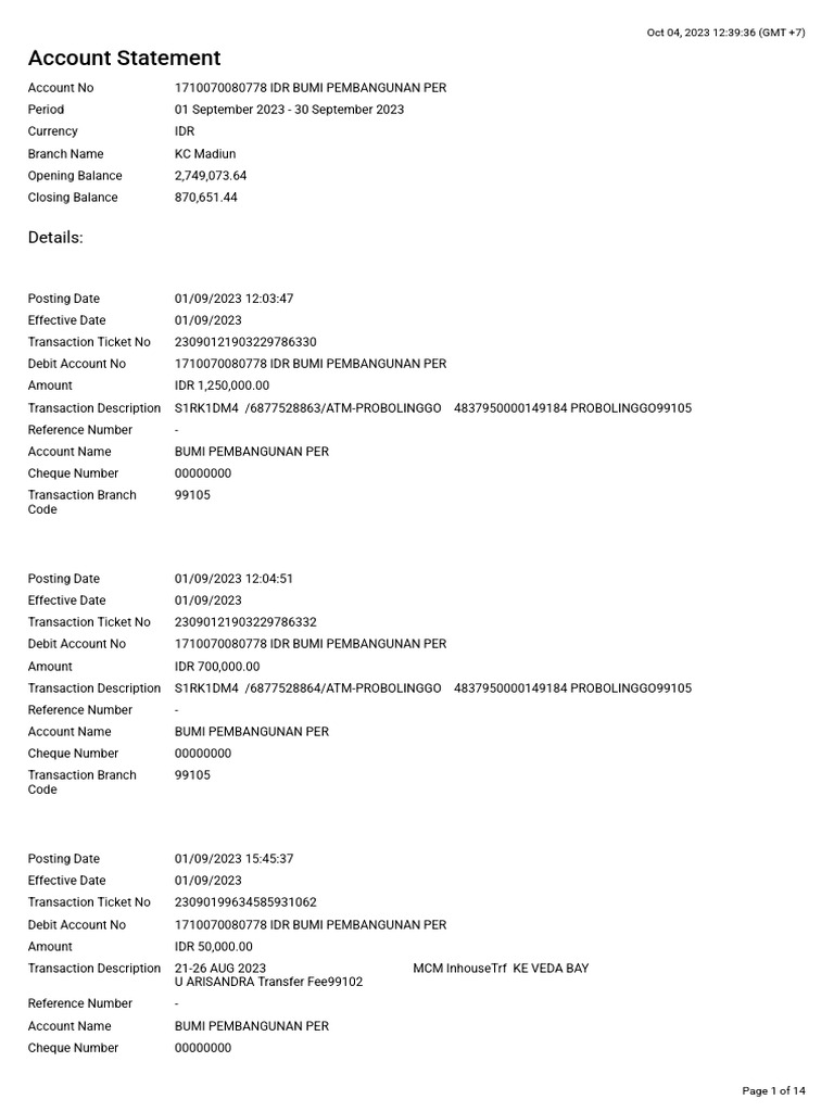Account Statement | PDF | Cheque | Debit Card