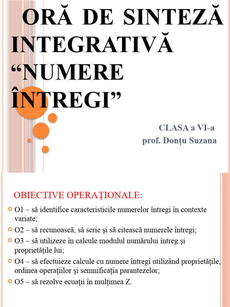 Operatii Cu Numere Intregi Clasa A VI A | PDF