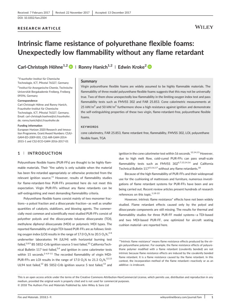Intrinsic Flame Resistance of Polyurethane Flexibl | PDF | Polyurethane ...