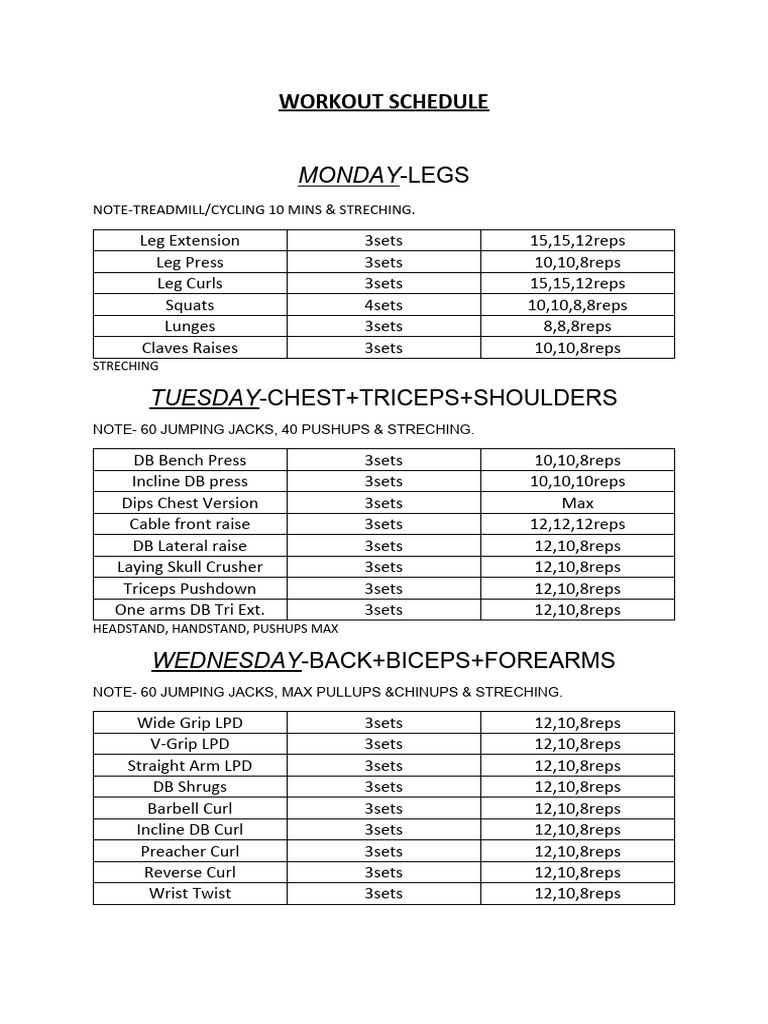 Workout Schedule by Yomesh Singh | PDF | Physical Fitness | Strength ...
