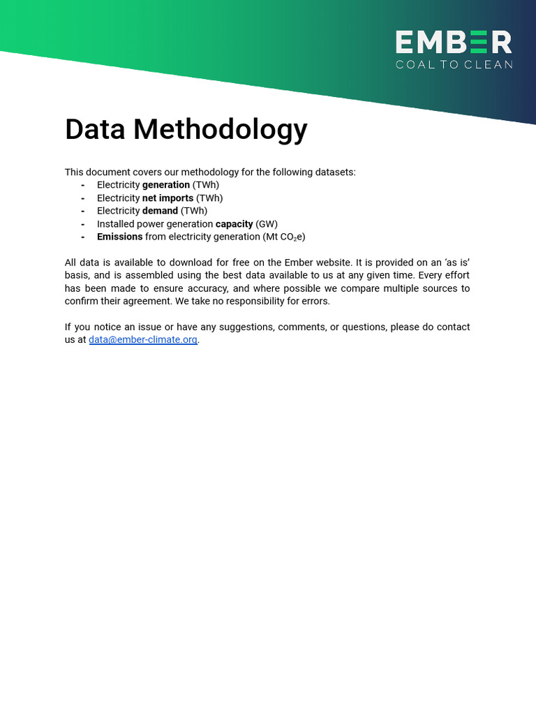 Ember Electricity Data Methodology | PDF | Greenhouse Gas | Renewable ...