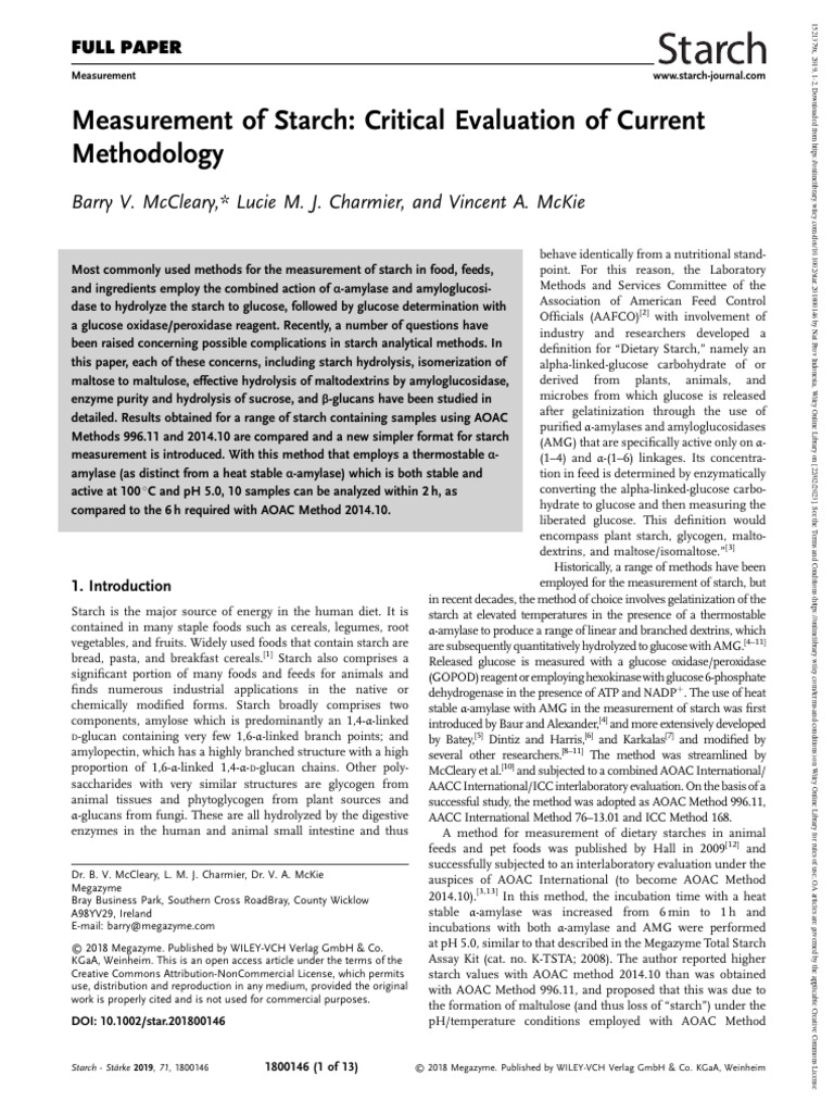 Starch ST Rke - 2018 - McCleary - Measurement of Starch Critical ...